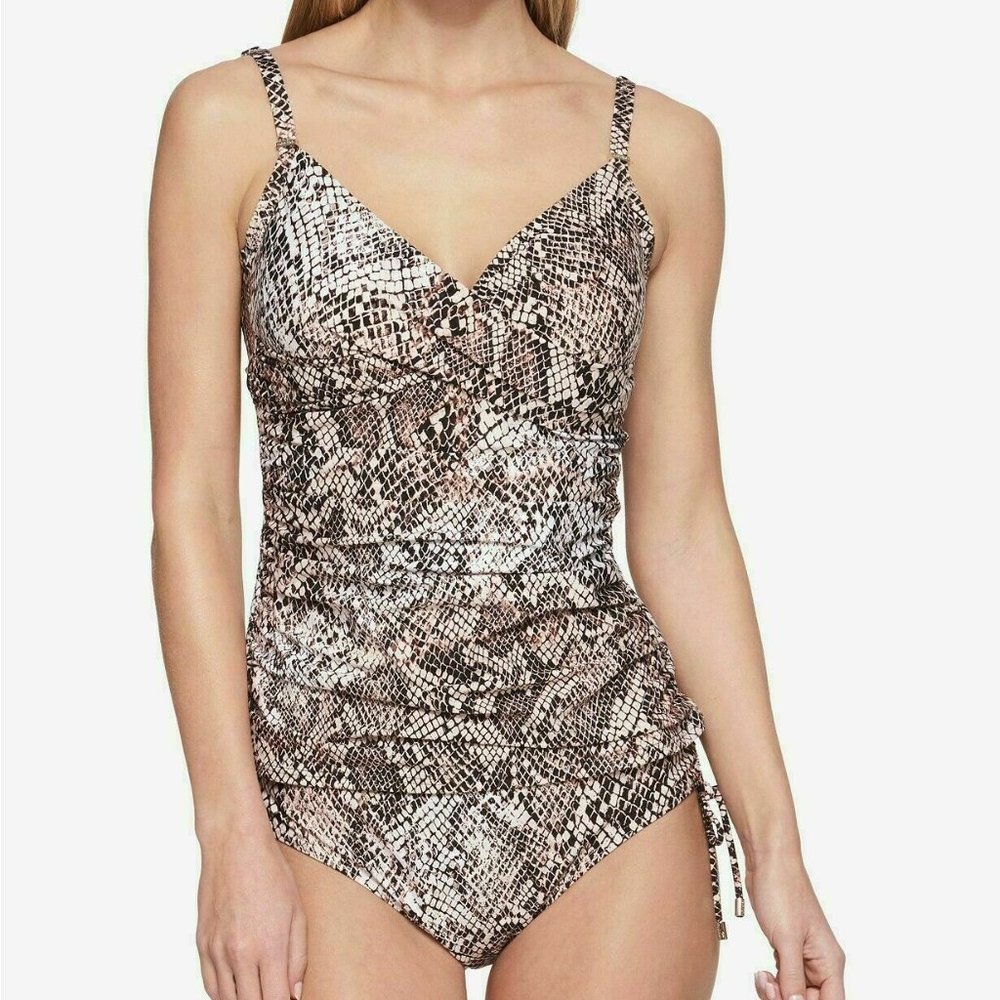 NWT Calvin Klein Swimsuit Tankini Bikini 2 pc Set Sz L Twisted Front nar snake